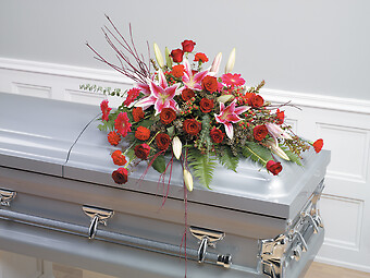 Red Roses and Lilies Casket Spray